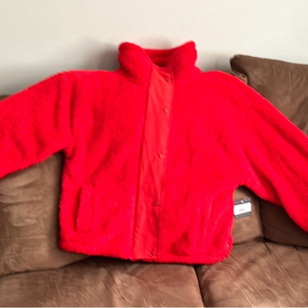 Eddie Bauer Quest soft, warm, plush, red lightweight jacket with zipper & snaps